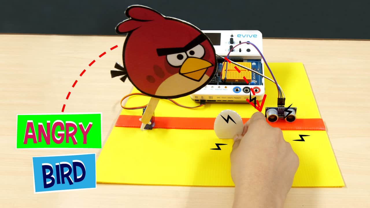 Angry Bird: Control Servo using Ultrasonic Sensor