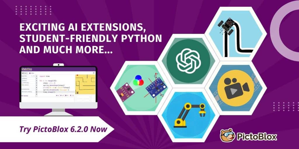 PictoBlox Latest Version 6.2.0 with New Extensions and updates in Python Environment