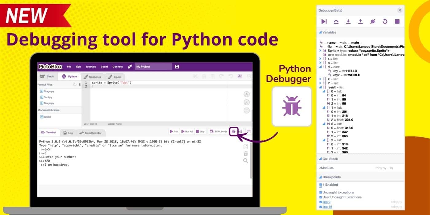 Python debugger in PictoBlox is a tool that helps programmers identify and troubleshoot issues in their Python code