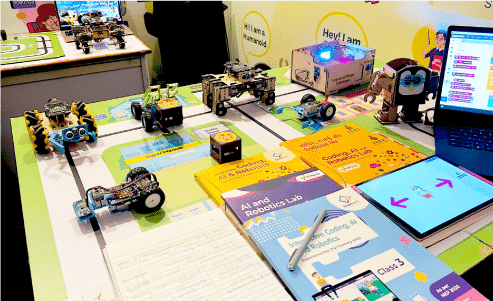 Robotics Lab Setup with Books and Robots
