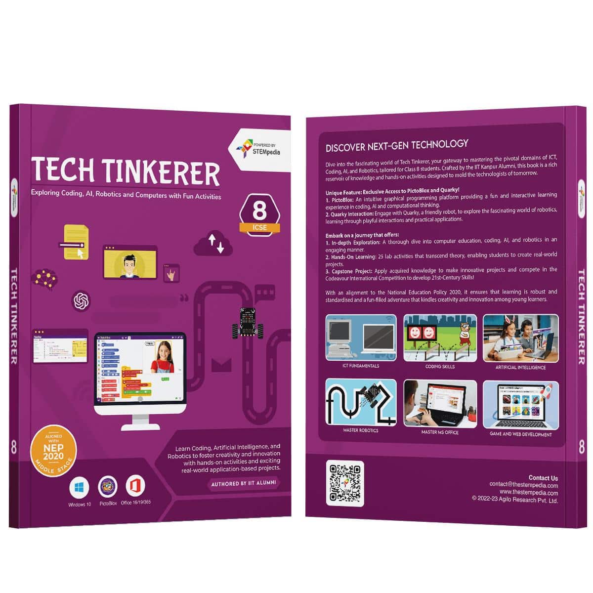 Tech Tinkerer Computer, Coding, AI and Robotics Book front and back– Class 8
