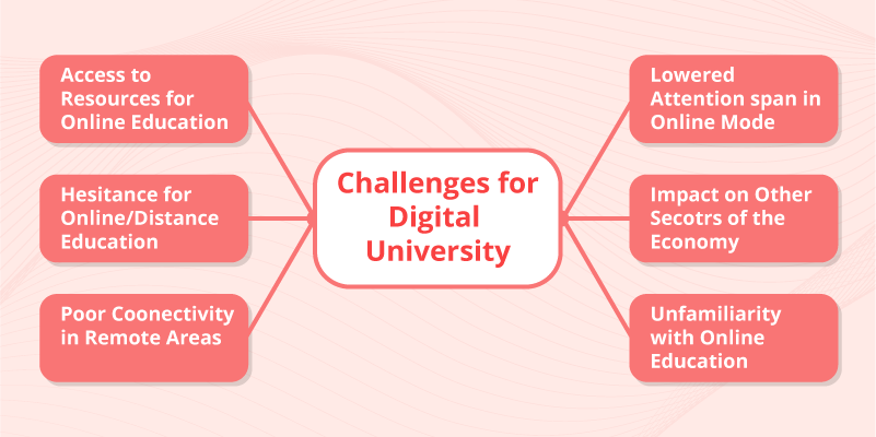 Infographic outlining key challenges Digital University faces, including connectivity and resource access