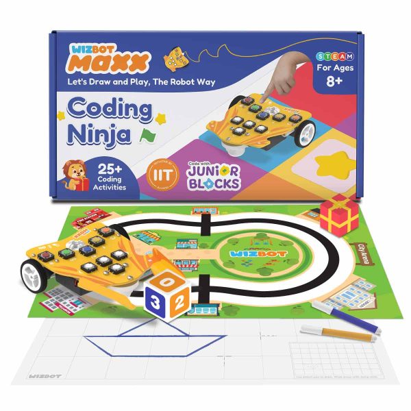 Wizbot Maxx Coding Ninja Kit for Kids Aged 8+ with Button-based and Graphical Coding Activities