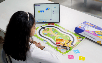 Kid doing AI line following Activity