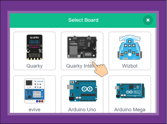 Quarky Board Selection from Select Board Menu