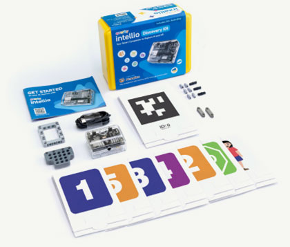 Quarky Intellio Discovery Kit components with the kit box