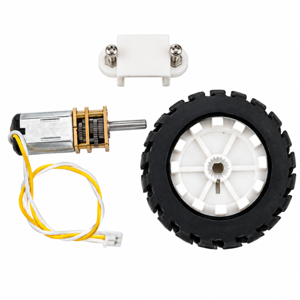 Quarky N20 Geared Motor 150RPM 5V with 44mm Rubber Wheel  Bracket & Mounting Bracket